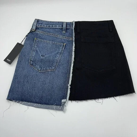 HUDSON Skirt Womens 27 Jeans Split Jean Denim Blue Black Mini Skirt $225 New - Picture 2 of 9